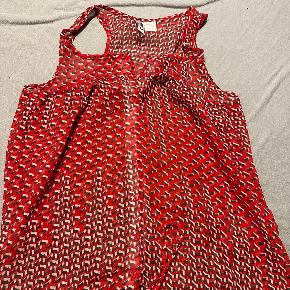 Loft Red Patterned Sleeveless Blouse